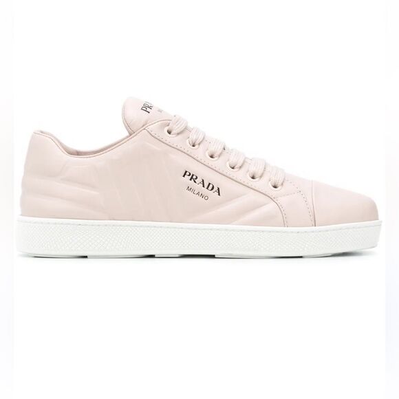 PRADA Leather Low Top Logo Sneakers Rosa Pink Size 8 - Picture 12 of 12